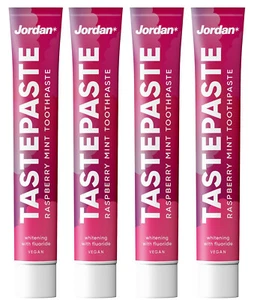 4 JORDAN TASTEPASTE RASPBERRY MINT Whitening Fluoride Vegan Toothpaste 50ml - Picture 1 of 7