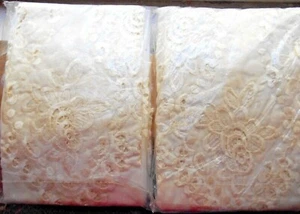Pair Vintage Embroidered Sheer Curtain Scalloped CHAMPANGE Panels 60 x 90" NEW - Picture 1 of 10