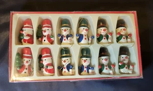 Pier 1 Christmas Wooden Snowman Ornaments Box Of 12 - Picture 1 of 3