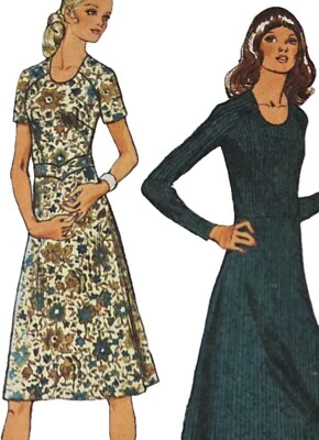 1970s Scoop Neck Contrast Waistband A Line Midi Dress Style Sewing Pattern 3367 - Image 1 of 3