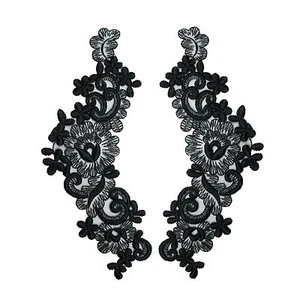 14 Colors Pair of 9"x3" Floral Embroidered Sheer Organza Motif Applique Patch - Picture 1 of 27