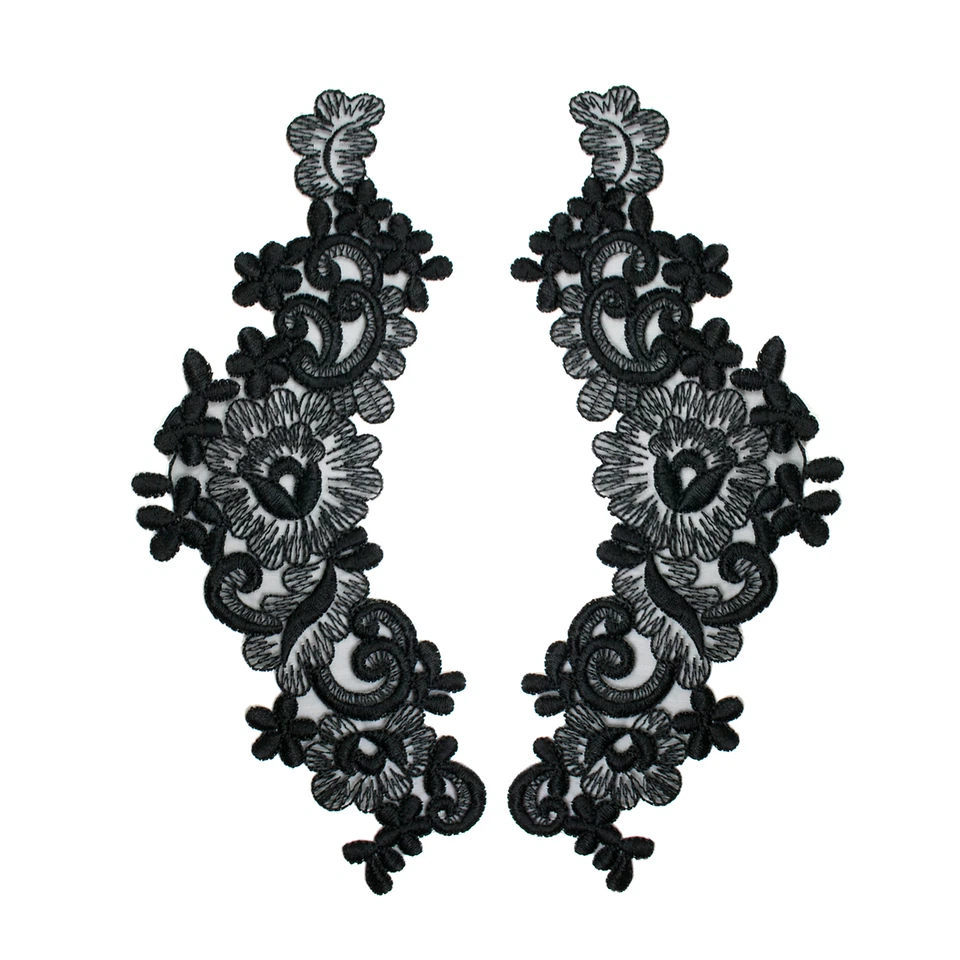 Par de 14 colores de parche de apliques con motivo de organza transparente bordado floral de 9"x3" Foto 1 de 1