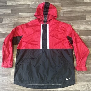 Vintage Nike Pullover Windbreaker Jacket Youth XL Hooded Black Red Swoosh Logo - Picture 1 of 8