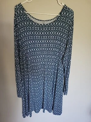 Nuevo sin etiquetas Vestido Vaina Antiguo Azul Marino Para Mujer Manga Larga Cuello Redondo Geométrico Verde Talla XXL Foto 1 de 4