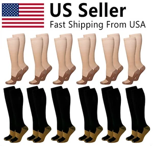 Unisex Kupfer Kompressionsstrümpfe 20-30 mmHg abgestuft für Laufen Athletik Radfahren - Bild 1 von 14