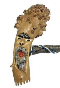 Hand-Carved Wooden Decorative Limb w Burl Head & Painted Face Wood Tree Spirit - Picture 1 of 7