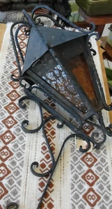 Antique Spanish Style Iron lantern with matching bracket - Picture 1 of 7