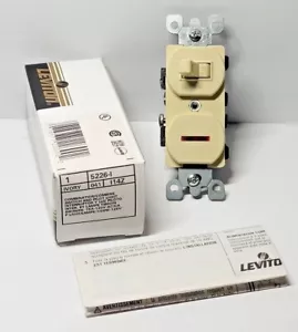 Leviton avorio interruttore a parete singolo palo commerciale 15 A con luce pilota 5226-I - Foto 1 di 5
