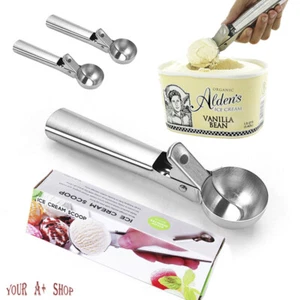 3PCS Ice Cream Scoop Easy Trigger Stainless Steel Cookie Watermelon Dough Spoon - Picture 1 of 11