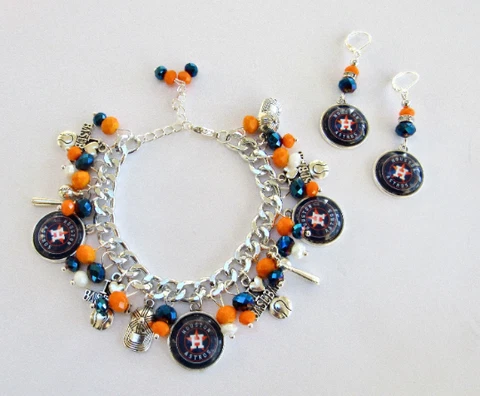 Houston Astros Chunky Charm Bracelet Set with Earrings Cover