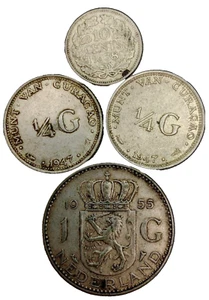 Lotto monete argento Paesi Bassi e Curaçao 1938-1955 Wilhelmina Juliana BB - Picture 1 of 4