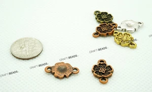 11x18mm Mini Floral Connector Charm Bracelet - Antique Silver Gold Copper Bronze - Picture 1 of 6