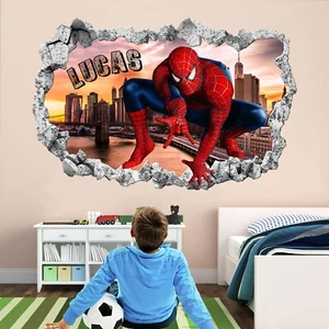 Spiderman Superhero Kids Personalised Name Wall Art Stickers Mural Decal EA137 - Picture 1 of 3