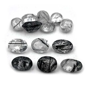 Natural Black Rutile Quartz Oval Cut Stone Lot 11 Pcs 8*10-8.5*13.5 MM 35.4 CT - Picture 1 of 3