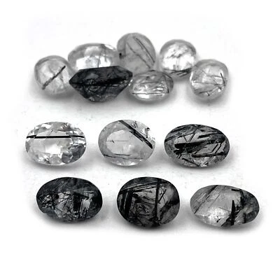 Natural Black Rutile Quartz Oval Cut Stone Lot 11 Pcs 8*10-8.5*13.5 MM 35.4 CT - Image 1 of 3