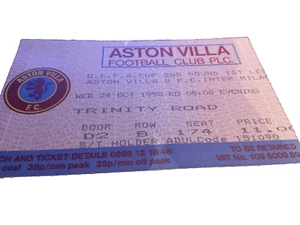 ASTON VILLA V INTER MILAN ,TICKET STUB, OCTOBER 1990 - Picture 1 of 2