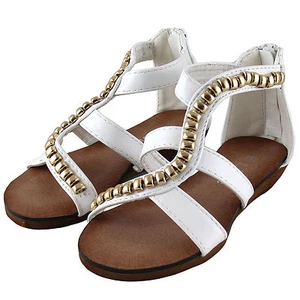 New girl's kids back zipper sandals white strap comfort casual open toe summer - Picture 1 of 9