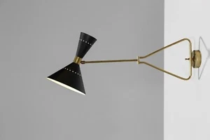 1950's Mid Century Brass Italian Adjustable Wall Light Diabolo Modern  Wall Lamp - Picture 1 of 9
