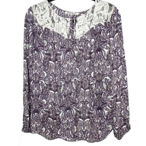 Schwarze Rainn Bluse Damen L lila Paisley Popover Häkelspitze Top Shirt Häkel - Bild 1 von 8