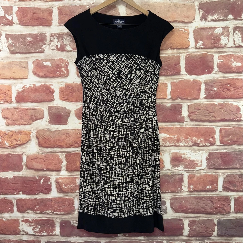 American Living Womens Dress 6 Black White Abstract Stretchy Casual Career - Image 1 of 4