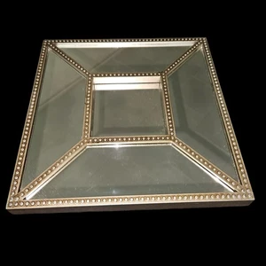 10" Square Mirrored Wall Decor Beaded Trim Silver Accent Modern Elegant - Picture 1 of 2