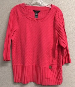 ALI MILES Textured Woven Roundneck 3/4 Sleeves Tunic Bright Pink Size PXL - Picture 1 of 8