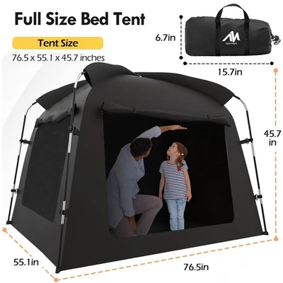 Tienda de campaña portátil para cama de privacidad interior doble tamaño completo toldo para dormir para niños adultos Foto 1 de 4