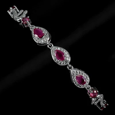 925 Sterling Silver Bracelet Pear Ruby 5x3mm Natural Gemstone Jewelry 7 Inches - Image 1 of 4
