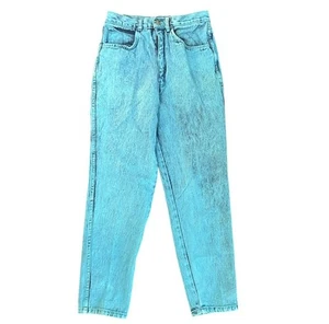 VINTAGE 1980s Denim Nasty Label Turquoise Blue Jeans High Rise Straight Size 11 - Picture 1 of 9