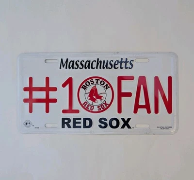 MLB Boston Red Sox '#1 Fan' Metal Vanity License Plate Massachusetts Standard Sz - Image 1 of 2