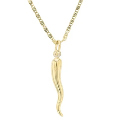1 3/8" Italian Horn Pendant on 15" Necklace 14k Yellow Gold 4.94 Grams - Image 1 of 4