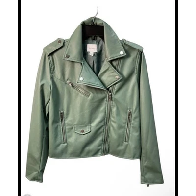 Chaqueta de moto Nine West para mujer verde imitación cuero talla XXL cremallera asimétrica Foto 1 de 4