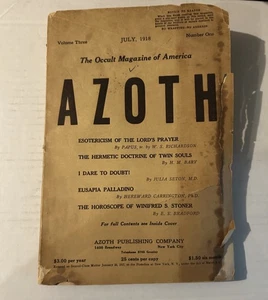 AZOTH -THE Occult Magazine Of America July 1918 Vol 3 No - 1 - Very Rare Mag - Picture 1 of 24