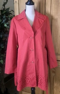 Dennis Basso Red Trench Coat Jacket Large (14-16) w/Belt & Eyelet Detail - Picture 1 of 8