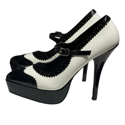 Preto Branco 5” Salto Alto Stilettos Plataforma DEVIOUS Pleaser EUA Indulge 8 - Imagem 1 de 4
