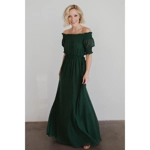 Baltic Born Dress Green Smocked Off Shoulder Harper Stretch Formal Maxi Size XS - Picture 1 of 11