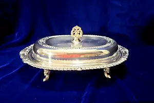 Vintage Sheridan Silver Plated Footed Ornate Butter Dish (No Glass Liner) - Imagen 1 de 9