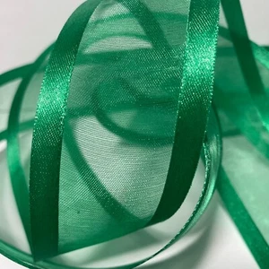 Green Sheer Organza Ribbon with Border 1.5" x 30' Nicole & Co.1 Roll - Picture 1 of 12