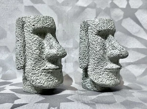 Concrete Easter Island Moai Head Statues Set Light Grey - Picture 1 of 1