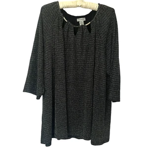 Blusa túnica Catherines talla grande 3X 26/28 metálica negra plateada elegante popover - Imagen 1 de 8