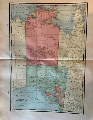 Antique 1906 Color Map of South Australia Adelaide Wall Art Clearance - Image 1 of 4