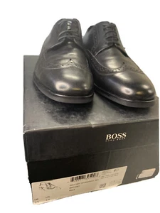 Hugo Boss, Black Leather 50211001 Wingtip Oxfords Business Dress Shoes | Sz 7.5 - Picture 1 of 7