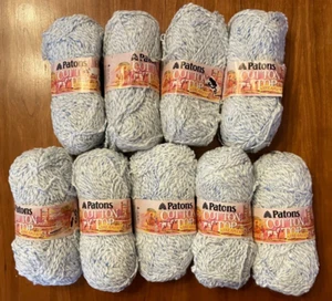 Lot of 9 Patons COTTON TOP Streamers Worsted Yarn / White & Blue - Picture 1 of 3