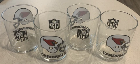 ARIZONA CARDINALS NFL  Four Glasses 1988 Football 12oz Whiskey Rocks Barware FAB Cover