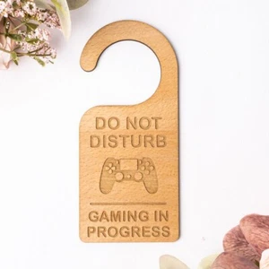 Door Sign Engraved Wooden Gaming In Progress Hanger Handle Do Not Disturb Gaming - Picture 1 of 4
