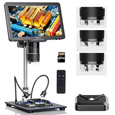 TOMLOV 10.1" 3Lens 2K HDMI Digital Microscope 2500X Coin Microscope Magnifier - Image 1 of 4