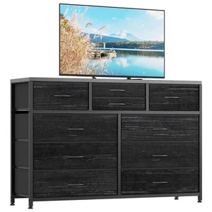 10 Drawer Dresser 47" TV Stand with Power Outlet Chest of Drawers Storage Black - Picture 1 of 8
