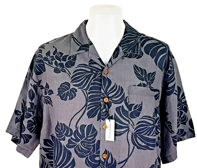 TOMMY BAHAMA Mens 100% LINEN Grey S/S LUXURY HAWAIIAN SHIRT - L (XL) - 52" -£109 - Image 1 of 4