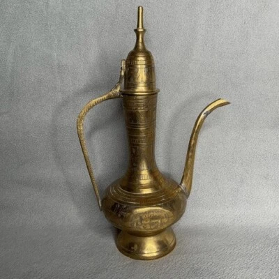 Mini Aftaba/Tetera/Jarra/Genio de Latón Sólido Hecha a Mano De Colección Tapa de Mango Grabado Foto 1 de 4