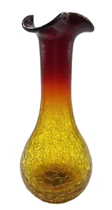 Vintage ('60s) Vaso in vetro arcobaleno amberina crackle glass con volant, 7,5", BAGLIORI/COME NUOVO - Foto 1 di 11